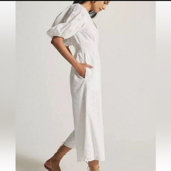 New Anthropologie Hutch Smocked-Waist Eyelet White Jumpsuit Size Small - Picture 4 of 7